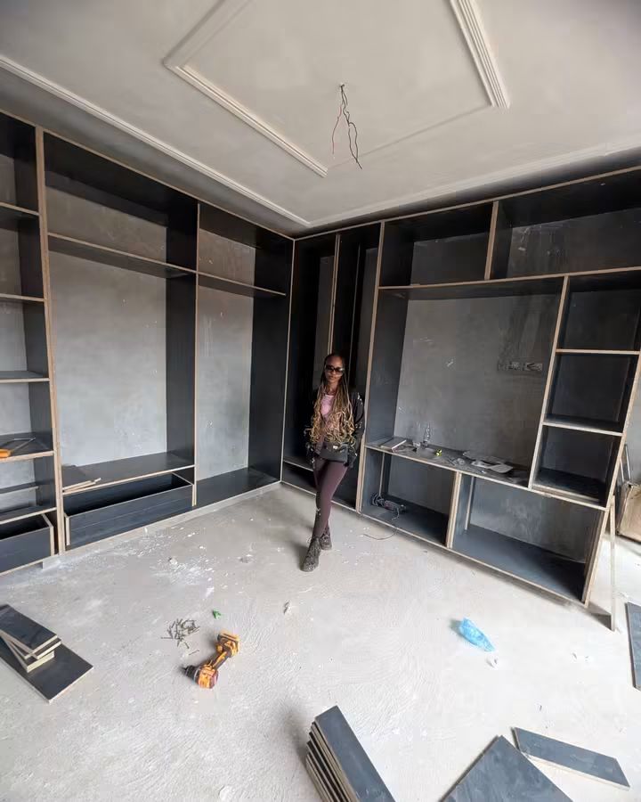 Bespoke wardrobe carcasses under installation